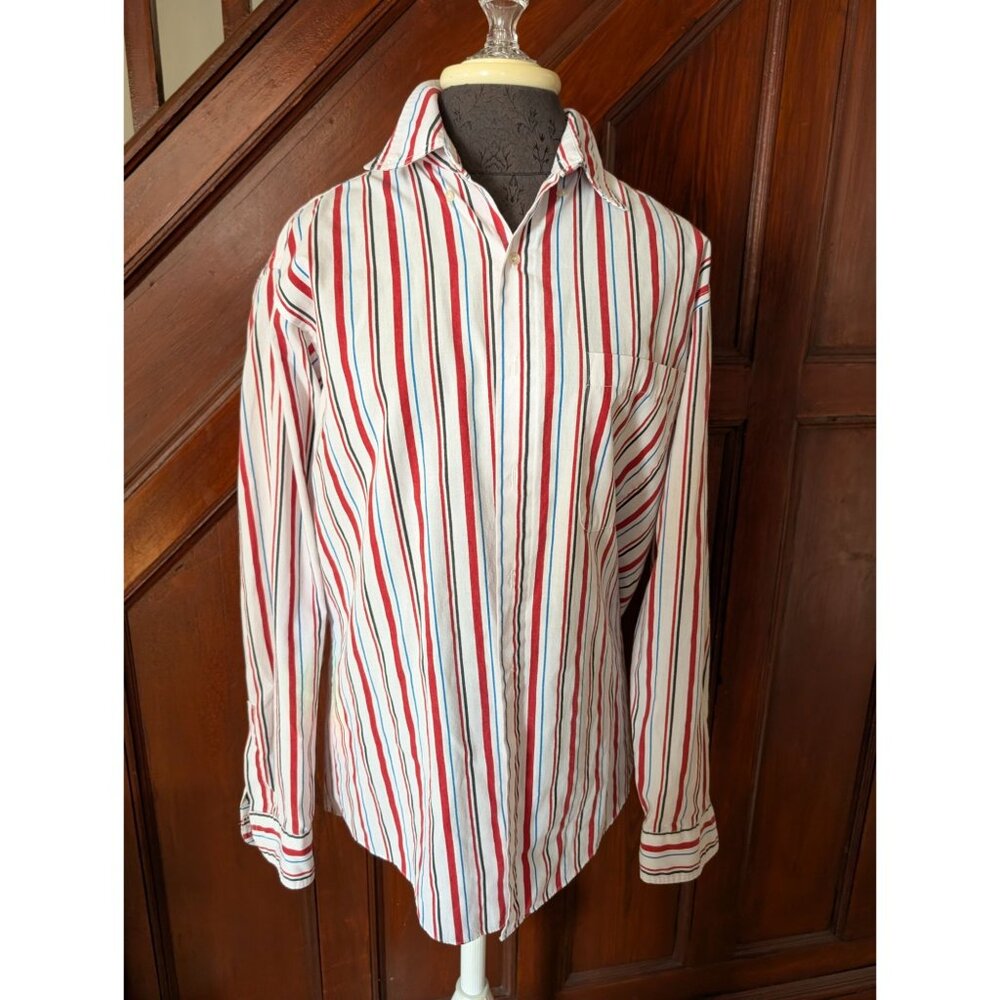 Vintage Levis Striped Button-Up Shirt Red/White/Blue Medium
